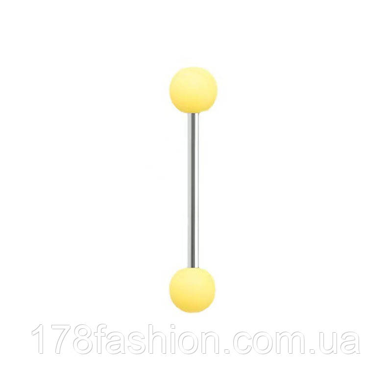 Штанга для пірсингу язика з акриловими кульками жовтого кольору, фото 1