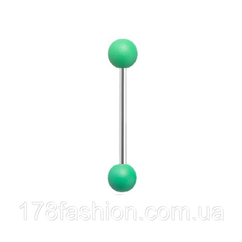 Штанга для пірсингу язика з акриловими кульками зеленого кольору, фото 1