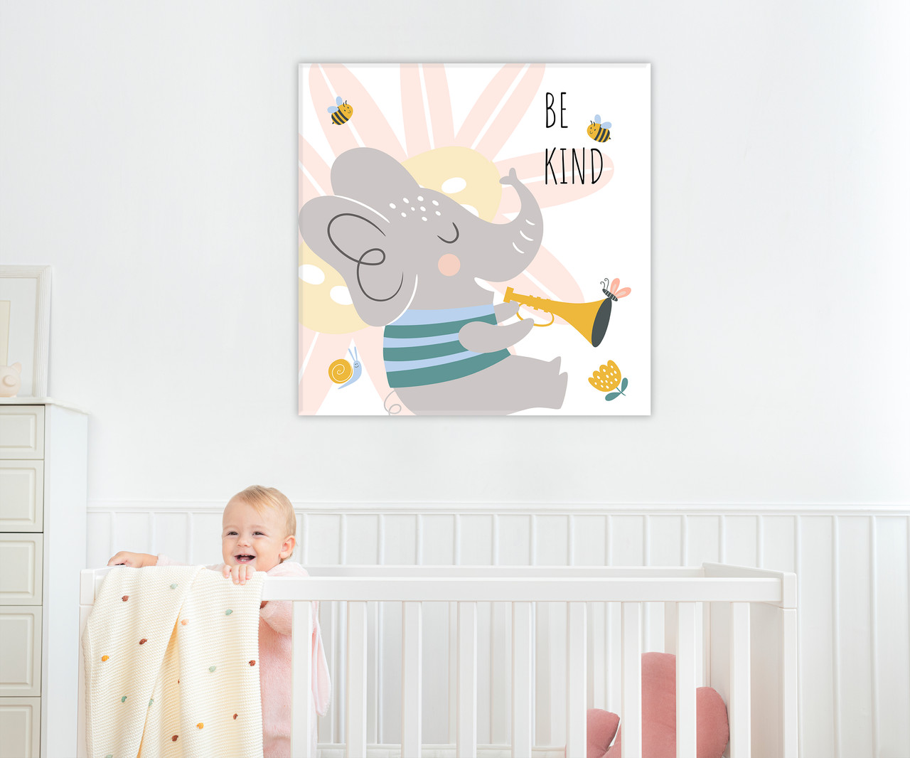 Дитяча інтер'єрна мотиваційна картина на полотні Слоник. Будь добрим., фото 1