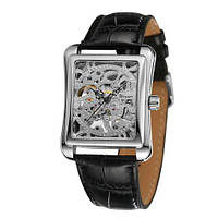 Мужские механические наручные часы скелетон Forsining 8004 Silver с автоподзаводом и кожаным ремешком.