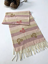 Теплий дитячий кашеміровий шарф Міккі 150*33 см пудровий