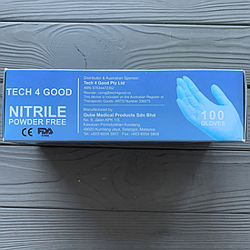 Перчатки нітрилові Tech4Good сині розмір XL (100шт/уп)  Відправка м. Ірпінь