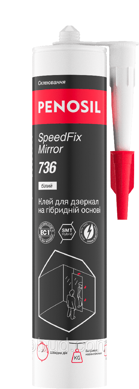 Клей для дзеркал PENOSIL SpeedFix Mirror 736 на гібридній основі, білий, фото 1