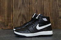 Чоловічі шкіряні зимові кросівки Nike Jordan чорні