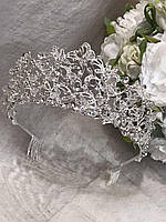Діадема зважена висока з кристалами, корона срібло 6.5 см