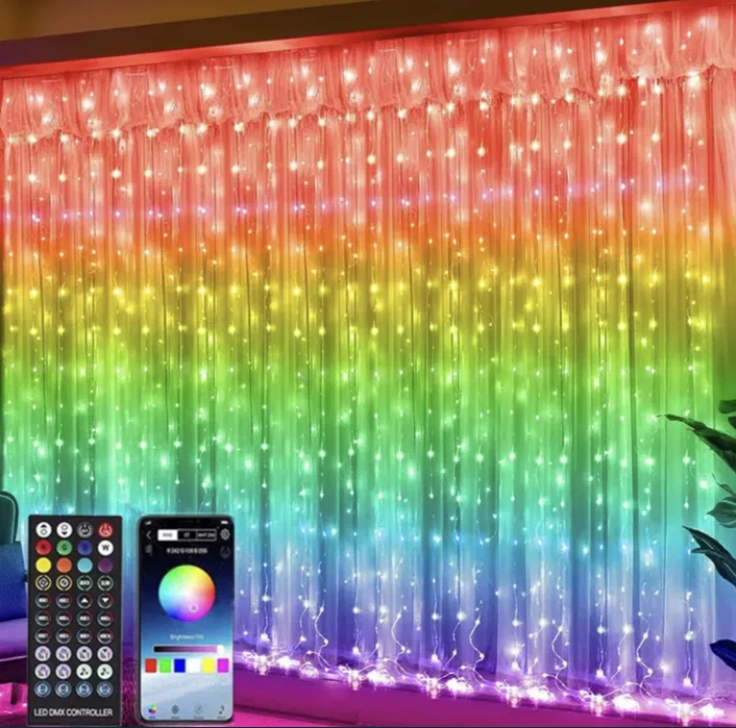 Смарт rgb гірлянда розумна штора 3х3 метри 200 Led Пульт ДК + WiFi + Bluetooth, IP44 живлення USB/Power bank