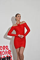 Вечернее красное короткое платье облегающее с открытыми плечами