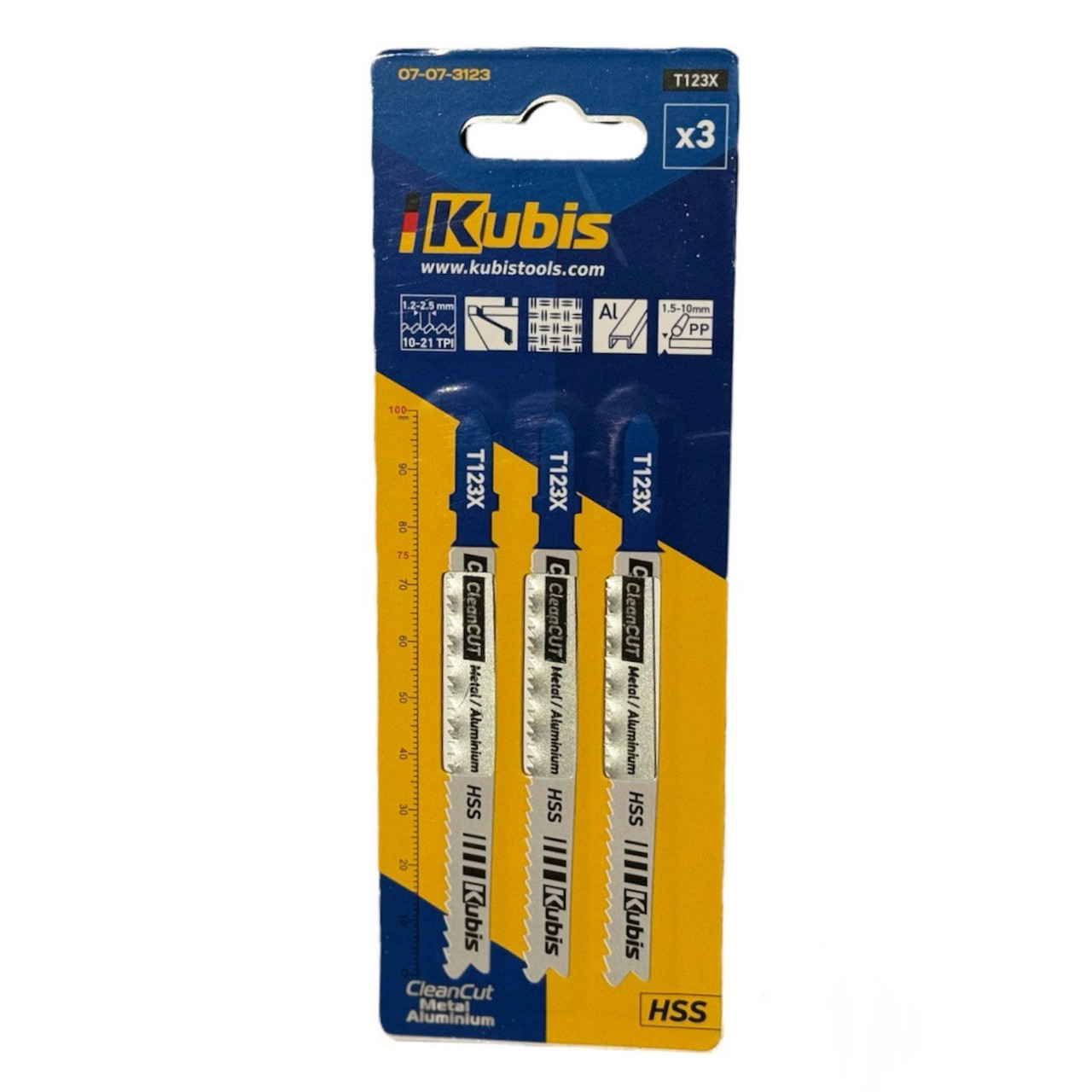 Пильне полотно Kubis Т123Х 3шт чистий різ метал, пластик товщиною 1,5-10 мм (07-07-3123)