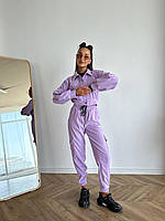 Женский сиреневый вельветовый костюм из брюк и кофты