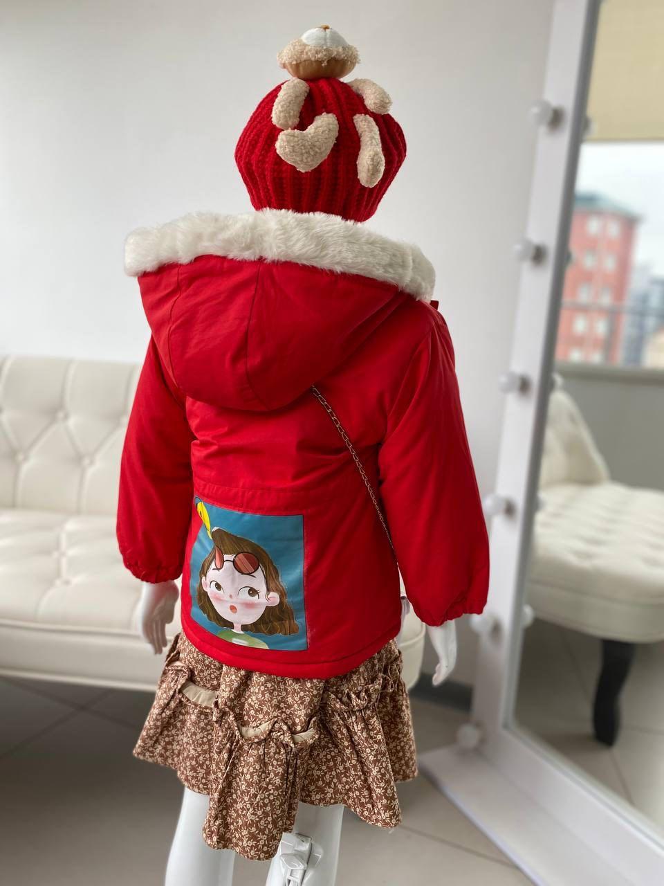 Куртка на хутрі 6918 Червона 155, KX6, Червоний, Для дівчаток, Зима, 11, 6 років, фото 1