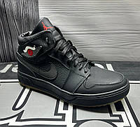 Nike Air Jordan зимние суперские кожаные черные высокие кроссовки для мужчин