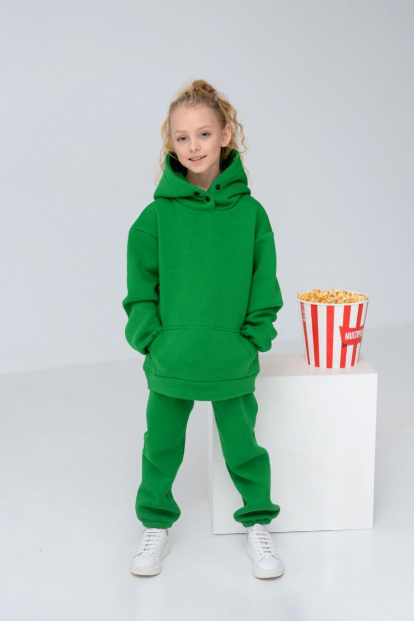 Дитячий флісовий спортивний костюм зимовий зелений Комплект оверсайз Худі + Штани на зиму