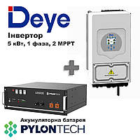 Комплект!!! Мережевий інвертор Deye SUN-5K-SG03LP1-EU + Акумуляторна батарея Pylontech US5000 48В, 4.8 кВт/г