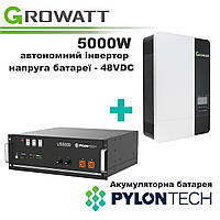 Комплект! ГАРАНТІЯ! Інвертор Growatt SPF 5000 ES + Акумуляторна батарея Pylontech US5000 (48В, 4.8 кВт/г)