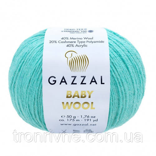 Пряжа для в'язання Gazzal Baby wool. 50 г. 175 м. Колір бірюзовий 820