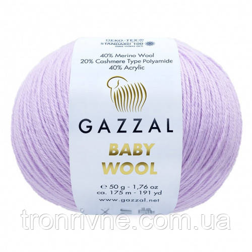 Пряжа для в'язання Gazzal Baby wool. 50 г. 175 м. Колір бузковий світлий 823