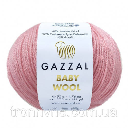 Пряжа для в'язання Gazzal Baby wool. 50 г. 175 м. Колір пудра 831