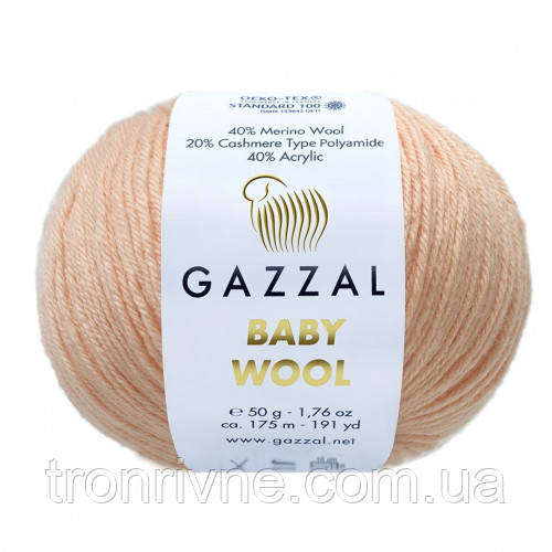 Пряжа для в'язання Gazzal Baby wool. 50 г. 175 м. Колір лосось 834