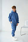 Дитячий флісовий спортивний костюм зимовий синій Комплект оверсайз Худі + Штани на зиму, фото 3