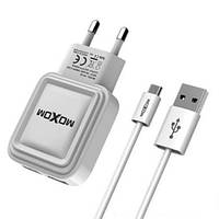 Сетевое зарядное устройство (+кабель Type-C) MOXOM 2в1 2USB/5V 2.4A AUTO ID (KH-52) белый