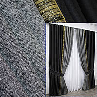 Шторы (2шт. 2,9х3м.) из ткани лен коллекции "ANZIO". Цвет черно-серый с золотистым. Код 1308ш 34-003