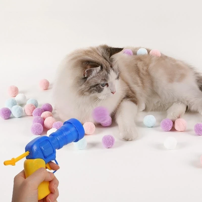 Іграшковий пістолет і 30 м'яких кульок для гри з домашніми улюбленцями, для котів і собак, іграшка