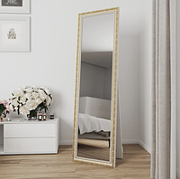 Напольное белое зеркало 50 170 с патиной золота стильное универсальное, зеркало стоячее в комнату в узкой раме