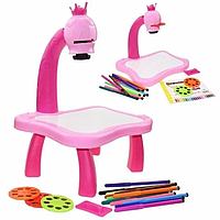 Дитячий рожевий стіл проєктор для малювання зі світлодіодною підсвіткою, у комплекті 24 слайди та фломастери