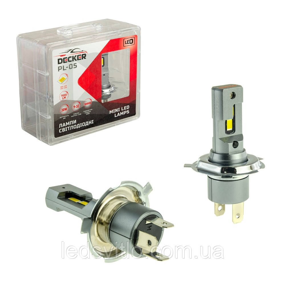 Світлодіодні лампи DECKER LED H4 12-24V (9-32V) 30W 7000Lm 5000K автомобільні (комплект 2шт)