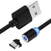 Магнитный кабель зарядка USB -Type C 1м в тканевой оплётке с подсветкой