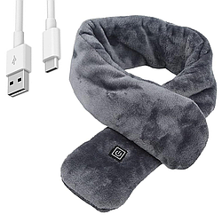 Шарф з підігрівом та USB, 3 режими підігріву, Сірий / Електричний зимовий шарф з живленням від повербанку