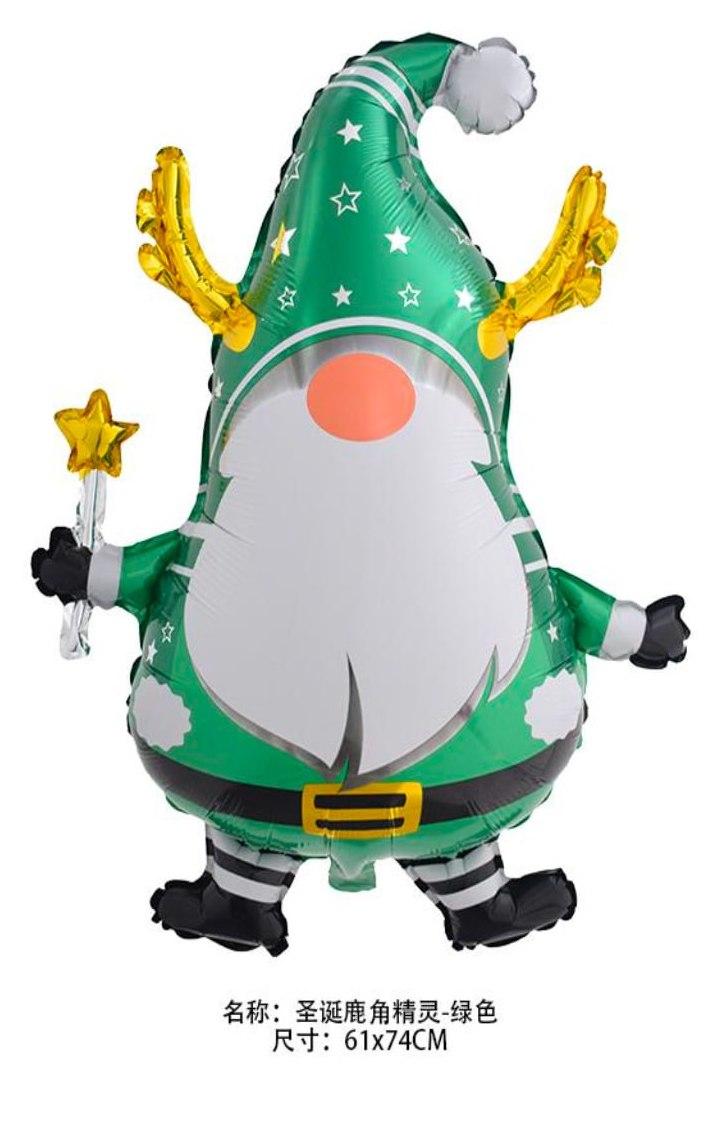 Фольгована велика повітряна куля новорічна Гном, 61х74 см зелений