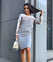 Стильний костюм кофта зі спідницею із двосторонньої ангори светр з кольоровими смугами сірий теплий костюм зі спідницею