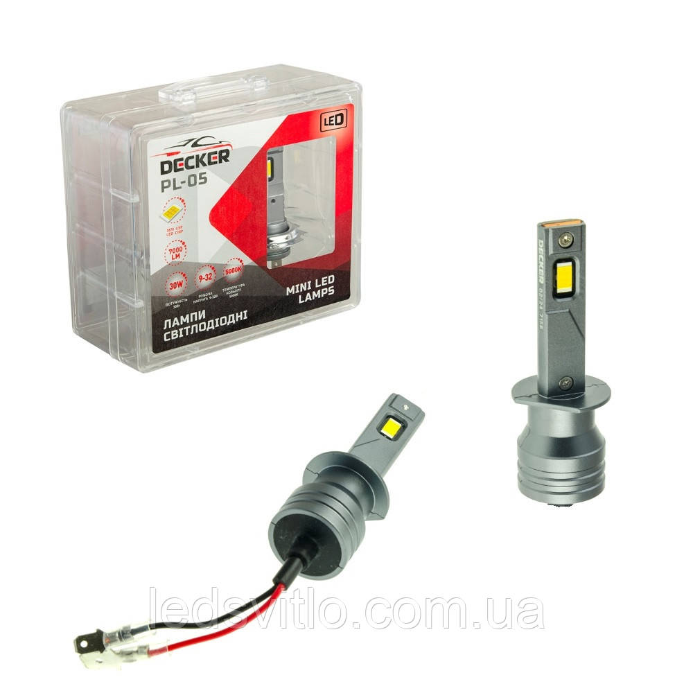 Світлодіодні лампи DECKER LED H1 12-24V (9-32V) 30W 7000Lm 5000K автомобільні (комплект 2шт)