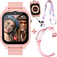 Дитячий розумний смарт-годинник JETIX G99 зі змінним корпусом, GPS, 4G Відеодзвінком (Pink) + Захисна плівка