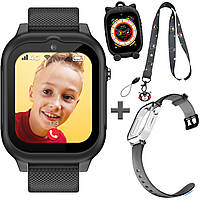 Детские смарт часы JETIX G99 со сменным корпусом, GPS, 4G Видеозвонком и влагозащитой (Black)+ Защитная пленка