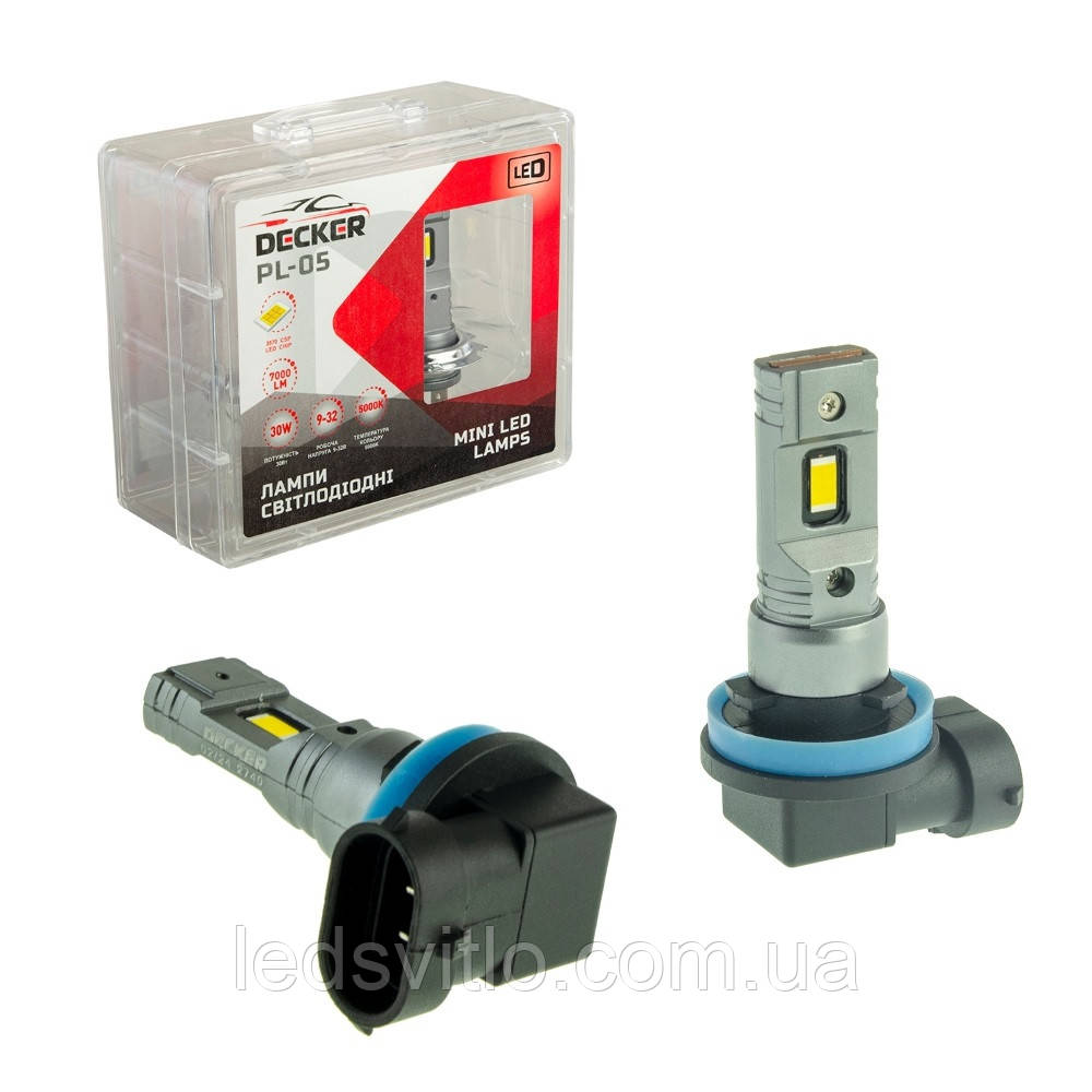 Світлодіодні лампи DECKER LED H11 12-24V (9-32V) 30W 7000Lm 5000K автомобільні (комплект 2шт)