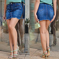 Короткая джинсовая юбка с жемчужинами 831
