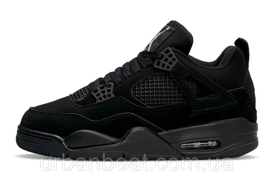 Чоловічі кросівки на хутрі Air Jordan Retro 4 All Black, фото 1