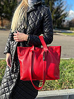 Женская кожаная сумка-трансформер с двумя парами ручек, цвета в ассортименте Красный