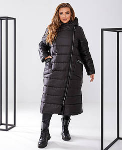 Жіноча довга зимова куртка-пальто великого розміру з капюшоном