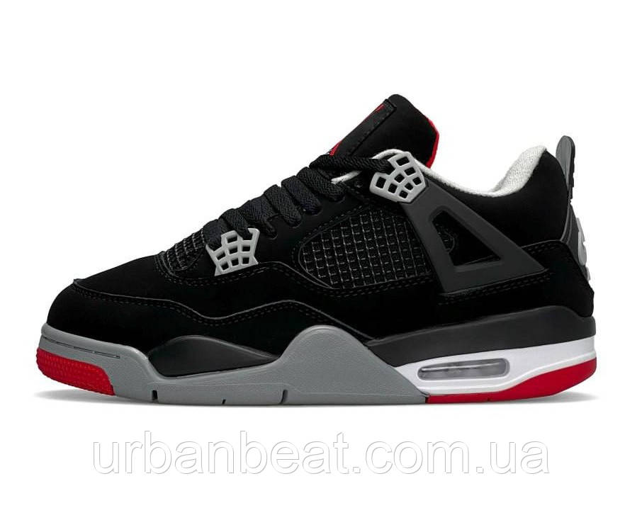 Чоловічі кросівки на хутрі Air Jordan Retro 4 All Black/Red, фото 1