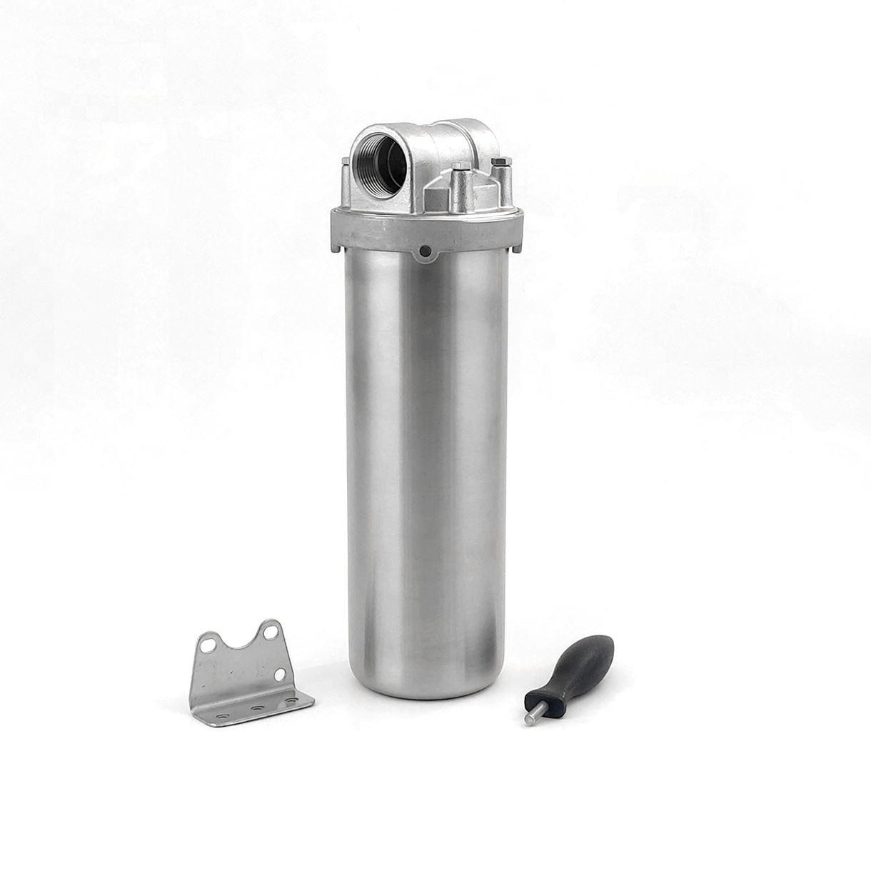 Корпус фільтра Slim 10 "HMS-10B 1" нержавіюча сталь (в комплекті ключ, кронштейн, саморізи), фото 1