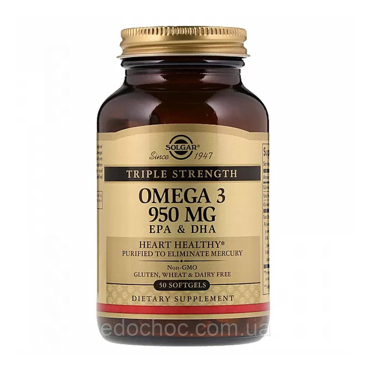 Омега-3 потрійної сили (Omega 3 Triple Strength) 950 мг 50 капсул SOL-02057, фото 1