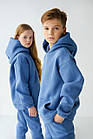 Дитячий флісовий спортивний костюм зимовий синій Комплект оверсайз Худі + Штани на зиму, фото 2