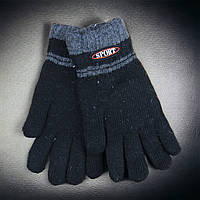 Перчатки мужские шерстяные с начесом двойные Sport осень-зима размер М-L черный