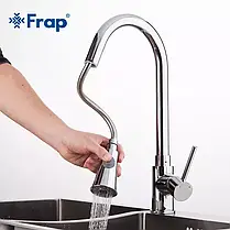 Змішувач для кухні Frap F6052 з висувним виливом, 2 режими, хром, фото 4