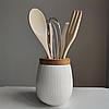 Набори кухонного приладдя дерево 6 предметів з підставкою кераміка білий, фото 8