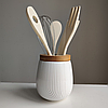 Набори кухонного приладдя дерево 6 предметів з підставкою кераміка білий, фото 9