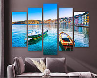 Модульная картина на холсте из пяти частей KIL Art Лодки в Италии 137x85 см (M51_L_240)